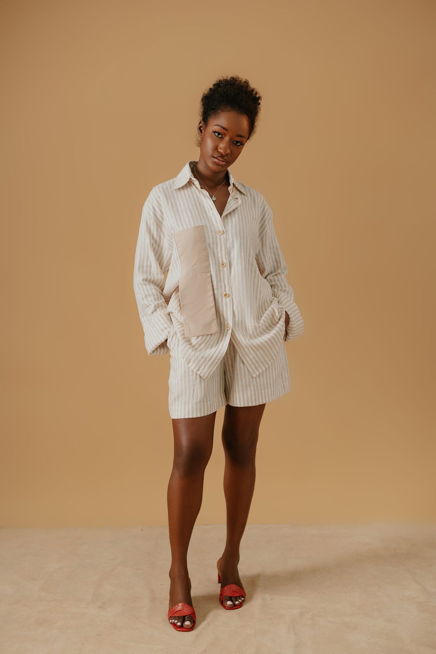 Striped Linen Short Set